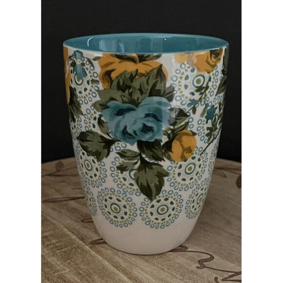 Pioneer Woman Large Teal Floral 24oz Rose Jumbo Latte Cup Mug Soup - Picture 3 of 7